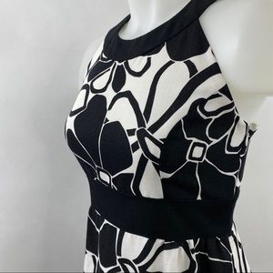 Ann Taylor Black White Retro Floral Print Dress 2P